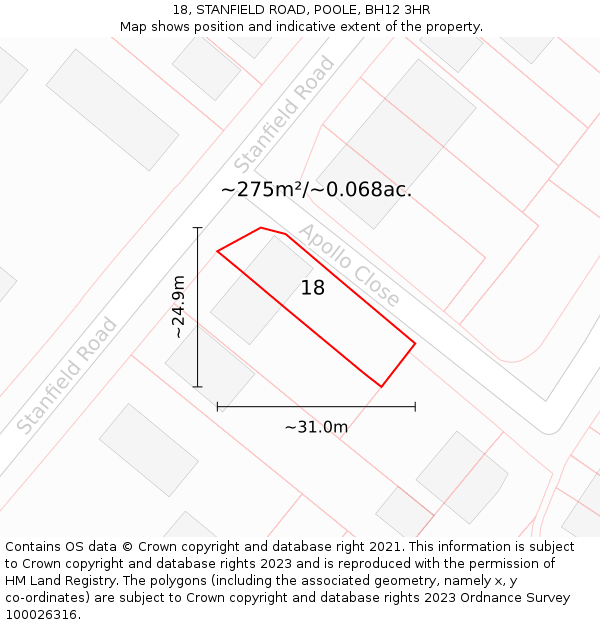 18, STANFIELD ROAD, POOLE, BH12 3HR: Plot and title map