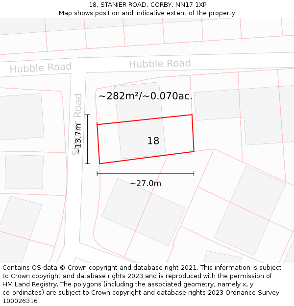 18, STANIER ROAD, CORBY, NN17 1XP: Plot and title map