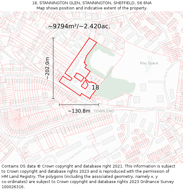 18, STANNINGTON GLEN, STANNINGTON, SHEFFIELD, S6 6NA: Plot and title map