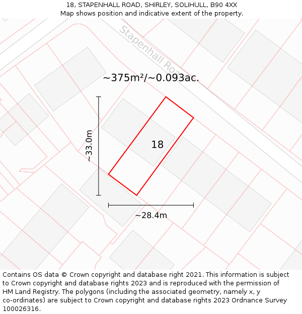 18, STAPENHALL ROAD, SHIRLEY, SOLIHULL, B90 4XX: Plot and title map
