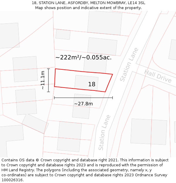 18, STATION LANE, ASFORDBY, MELTON MOWBRAY, LE14 3SL: Plot and title map