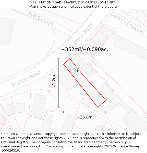 18, STATION ROAD, BAWTRY, DONCASTER, DN10 6PT: Plot and title map