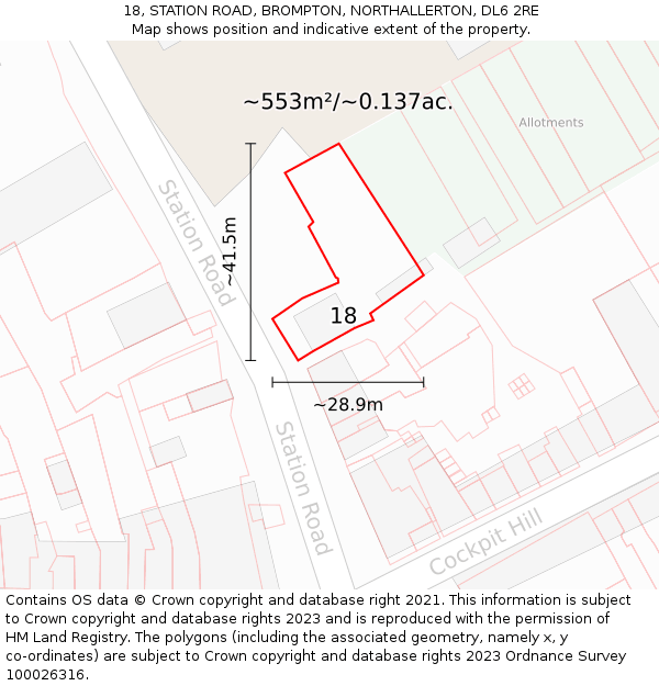 18, STATION ROAD, BROMPTON, NORTHALLERTON, DL6 2RE: Plot and title map
