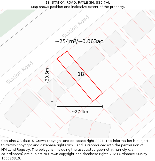 18, STATION ROAD, RAYLEIGH, SS6 7HL: Plot and title map