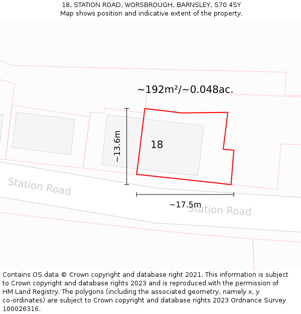 18, STATION ROAD, WORSBROUGH, BARNSLEY, S70 4SY: Plot and title map
