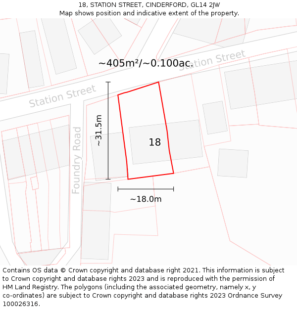 18, STATION STREET, CINDERFORD, GL14 2JW: Plot and title map