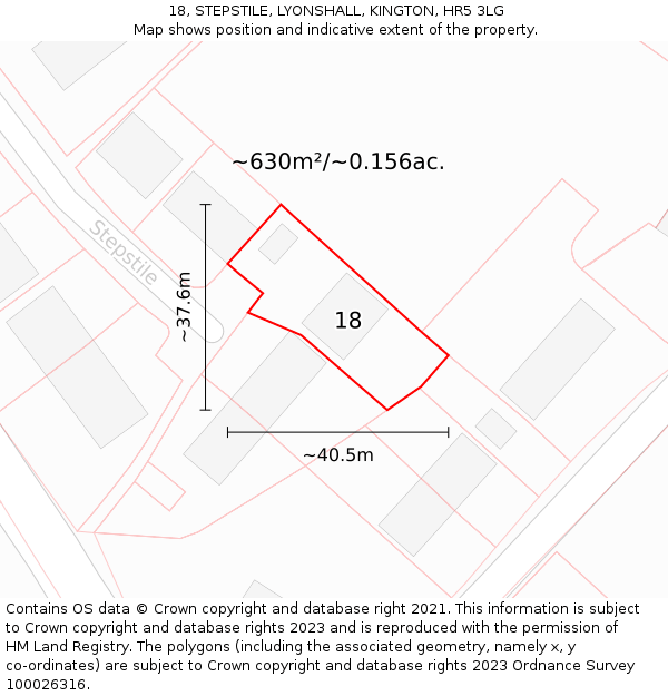 18, STEPSTILE, LYONSHALL, KINGTON, HR5 3LG: Plot and title map