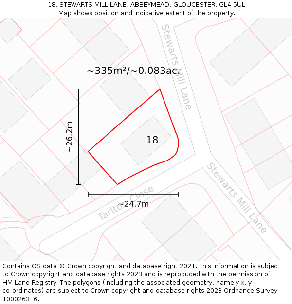 18, STEWARTS MILL LANE, ABBEYMEAD, GLOUCESTER, GL4 5UL: Plot and title map