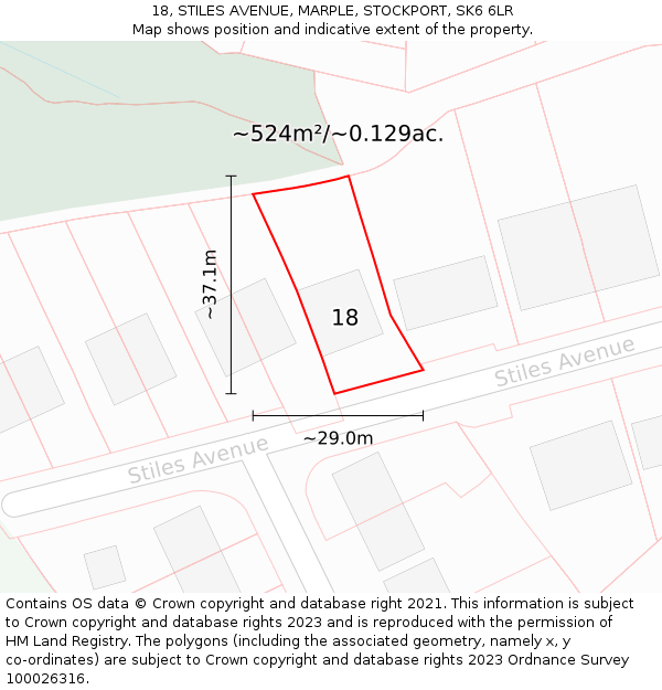 18, STILES AVENUE, MARPLE, STOCKPORT, SK6 6LR: Plot and title map