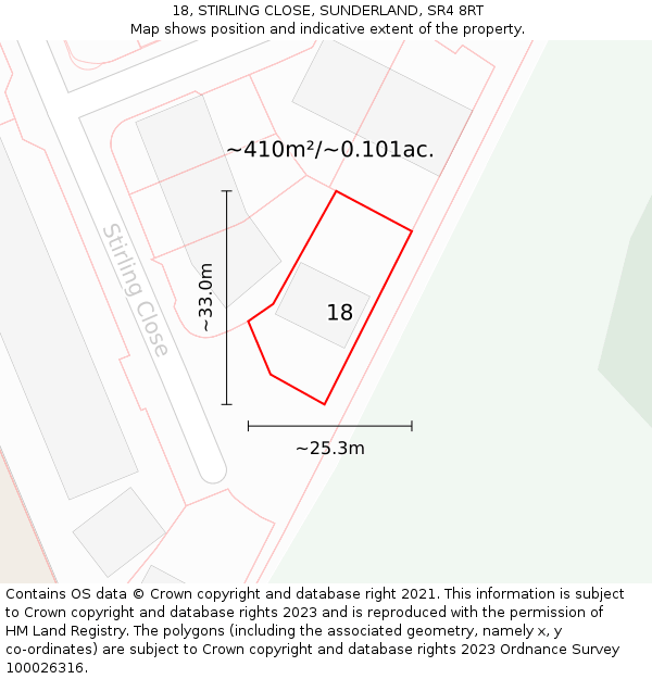 18, STIRLING CLOSE, SUNDERLAND, SR4 8RT: Plot and title map