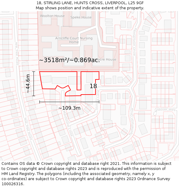 18, STIRLING LANE, HUNTS CROSS, LIVERPOOL, L25 9GF: Plot and title map