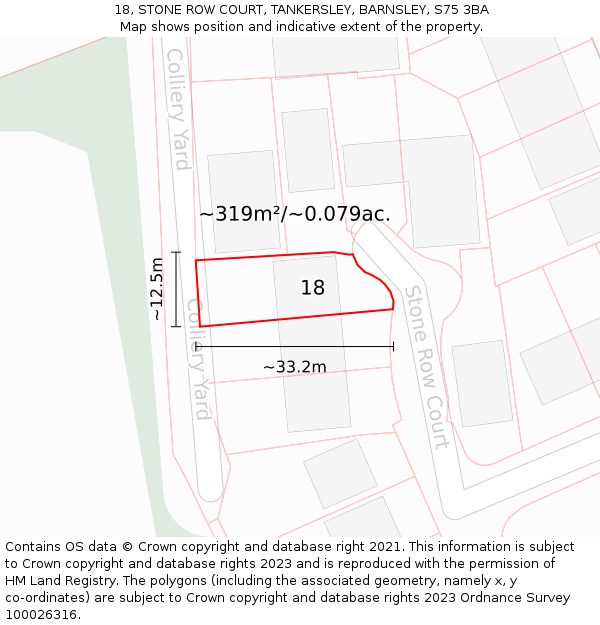 18, STONE ROW COURT, TANKERSLEY, BARNSLEY, S75 3BA: Plot and title map