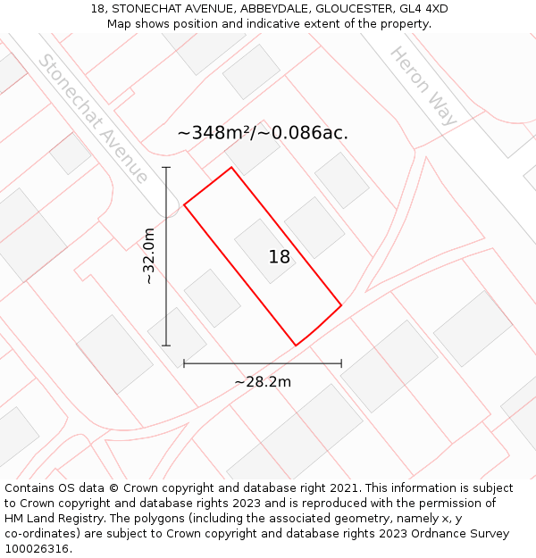 18, STONECHAT AVENUE, ABBEYDALE, GLOUCESTER, GL4 4XD: Plot and title map