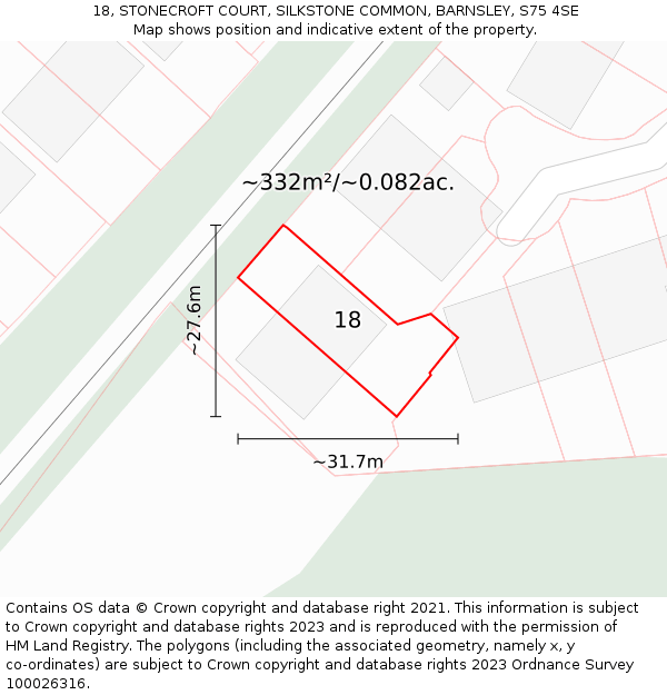 18, STONECROFT COURT, SILKSTONE COMMON, BARNSLEY, S75 4SE: Plot and title map