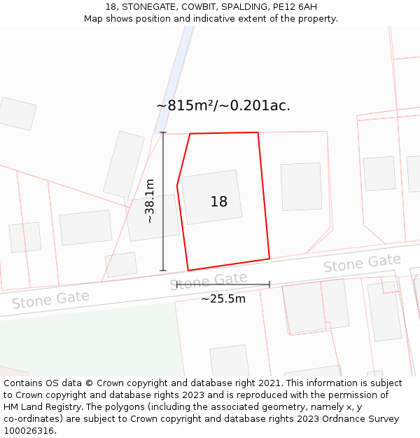 18, STONEGATE, COWBIT, SPALDING, PE12 6AH: Plot and title map