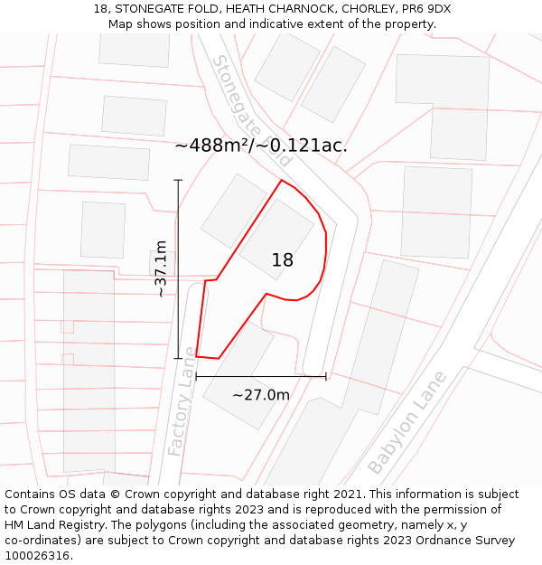 18, STONEGATE FOLD, HEATH CHARNOCK, CHORLEY, PR6 9DX: Plot and title map