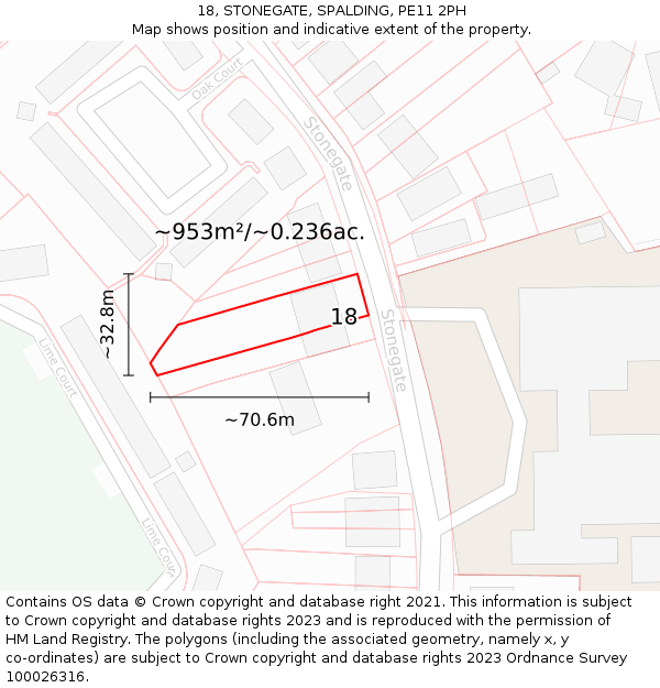 18, STONEGATE, SPALDING, PE11 2PH: Plot and title map