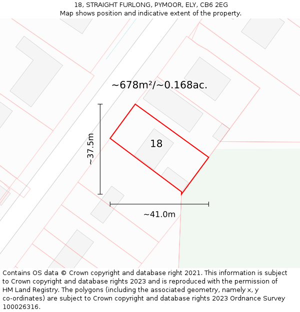 18, STRAIGHT FURLONG, PYMOOR, ELY, CB6 2EG: Plot and title map