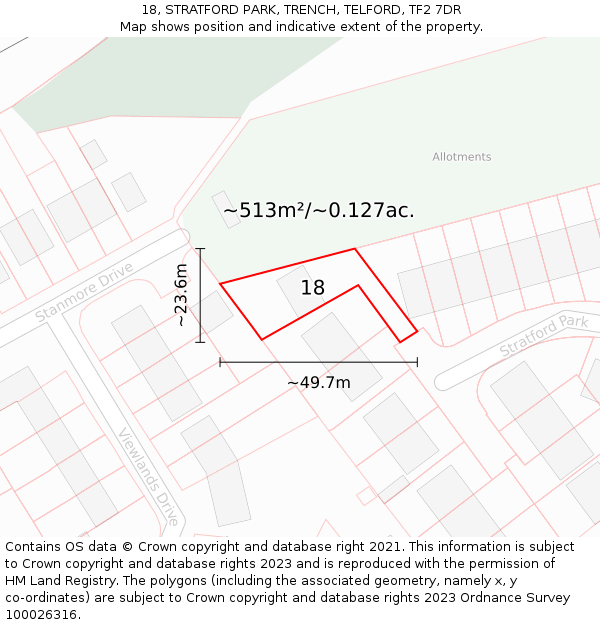 18, STRATFORD PARK, TRENCH, TELFORD, TF2 7DR: Plot and title map