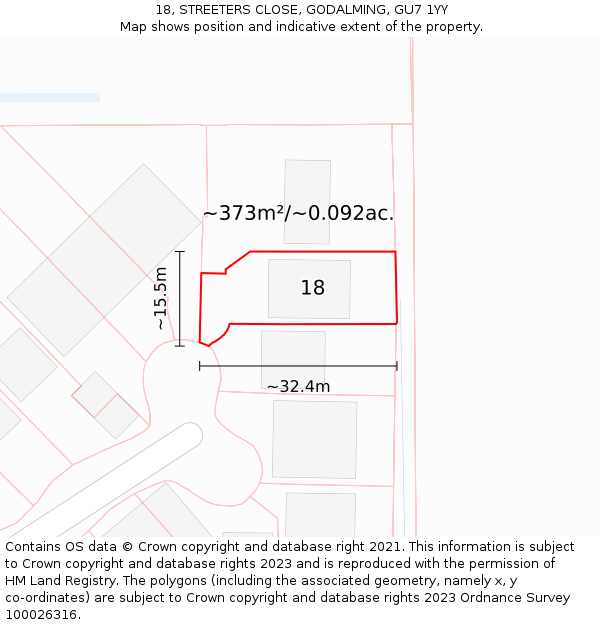 18, STREETERS CLOSE, GODALMING, GU7 1YY: Plot and title map