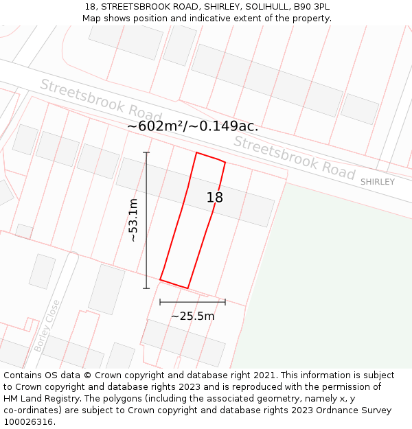18, STREETSBROOK ROAD, SHIRLEY, SOLIHULL, B90 3PL: Plot and title map