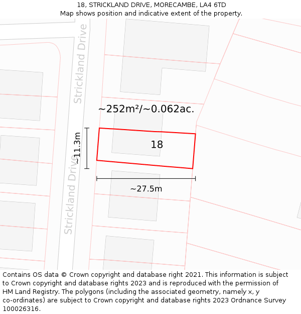 18, STRICKLAND DRIVE, MORECAMBE, LA4 6TD: Plot and title map