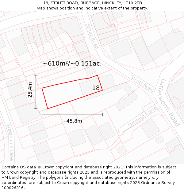 18, STRUTT ROAD, BURBAGE, HINCKLEY, LE10 2EB: Plot and title map