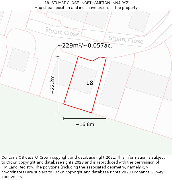 18, STUART CLOSE, NORTHAMPTON, NN4 9YZ: Plot and title map