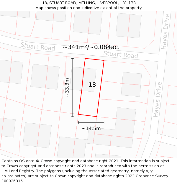 18, STUART ROAD, MELLING, LIVERPOOL, L31 1BR: Plot and title map