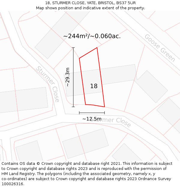 18, STURMER CLOSE, YATE, BRISTOL, BS37 5UR: Plot and title map