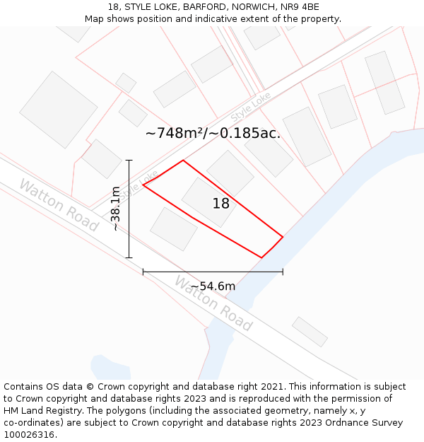18, STYLE LOKE, BARFORD, NORWICH, NR9 4BE: Plot and title map