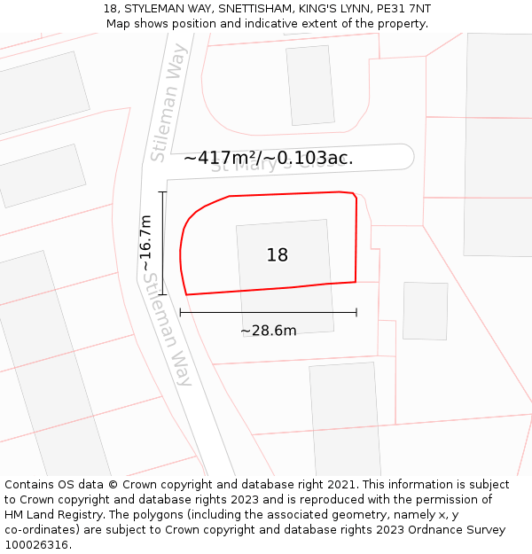 18, STYLEMAN WAY, SNETTISHAM, KING'S LYNN, PE31 7NT: Plot and title map