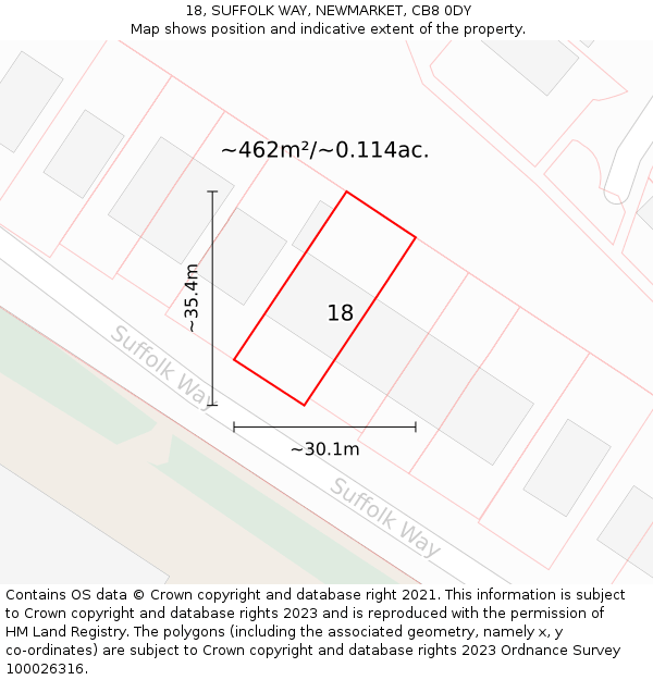 18, SUFFOLK WAY, NEWMARKET, CB8 0DY: Plot and title map