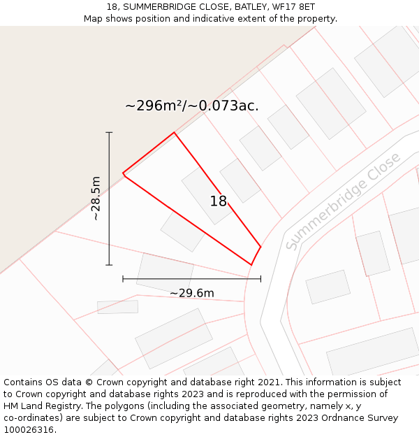 18, SUMMERBRIDGE CLOSE, BATLEY, WF17 8ET: Plot and title map
