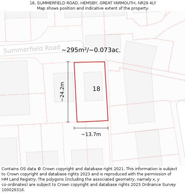 18, SUMMERFIELD ROAD, HEMSBY, GREAT YARMOUTH, NR29 4LY: Plot and title map