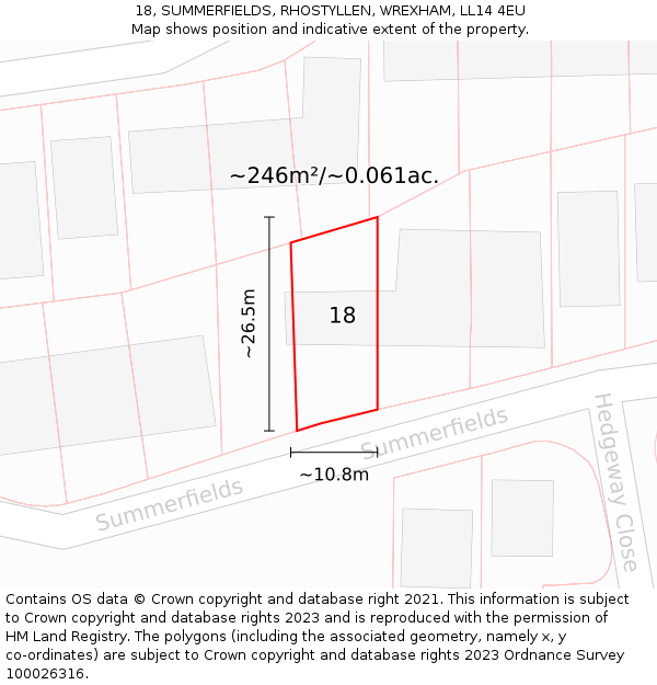 18, SUMMERFIELDS, RHOSTYLLEN, WREXHAM, LL14 4EU: Plot and title map