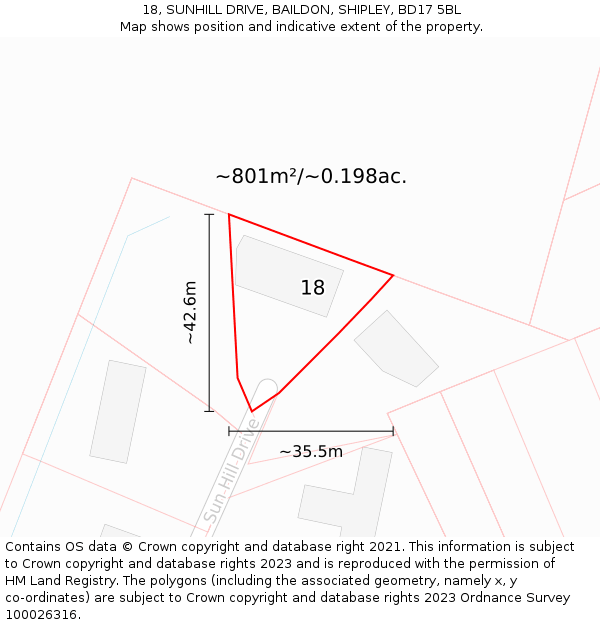 18, SUNHILL DRIVE, BAILDON, SHIPLEY, BD17 5BL: Plot and title map