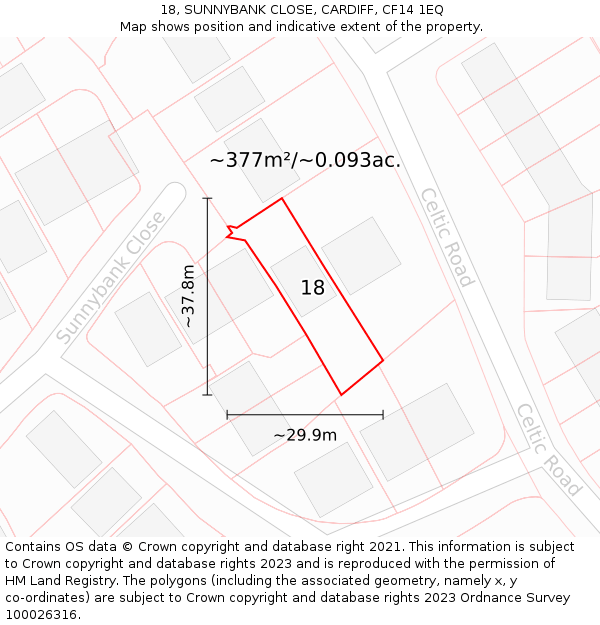 18, SUNNYBANK CLOSE, CARDIFF, CF14 1EQ: Plot and title map