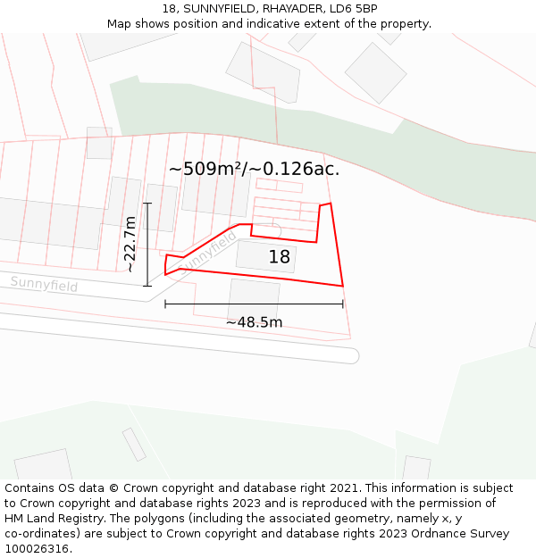 18, SUNNYFIELD, RHAYADER, LD6 5BP: Plot and title map