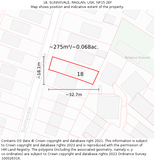 18, SUNNYVALE, RAGLAN, USK, NP15 2EF: Plot and title map