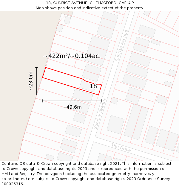 18, SUNRISE AVENUE, CHELMSFORD, CM1 4JP: Plot and title map