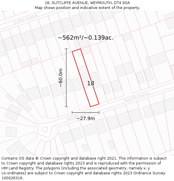 18, SUTCLIFFE AVENUE, WEYMOUTH, DT4 9SA: Plot and title map