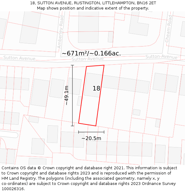 18, SUTTON AVENUE, RUSTINGTON, LITTLEHAMPTON, BN16 2ET: Plot and title map