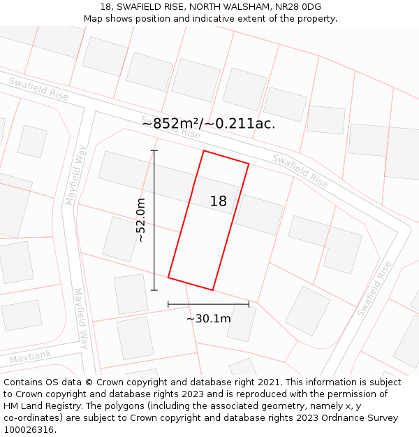 18, SWAFIELD RISE, NORTH WALSHAM, NR28 0DG: Plot and title map
