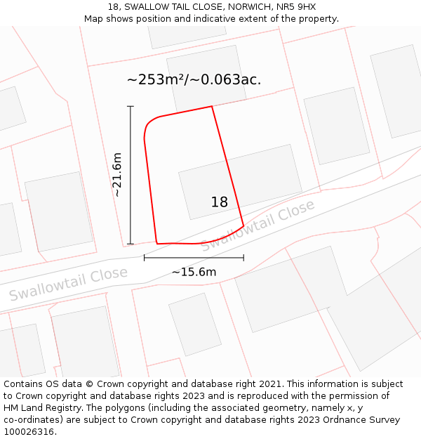18, SWALLOW TAIL CLOSE, NORWICH, NR5 9HX: Plot and title map