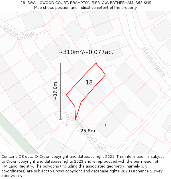 18, SWALLOWOOD COURT, BRAMPTON BIERLOW, ROTHERHAM, S63 6HS: Plot and title map