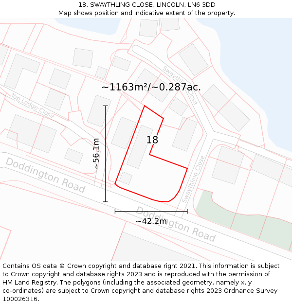 18, SWAYTHLING CLOSE, LINCOLN, LN6 3DD: Plot and title map