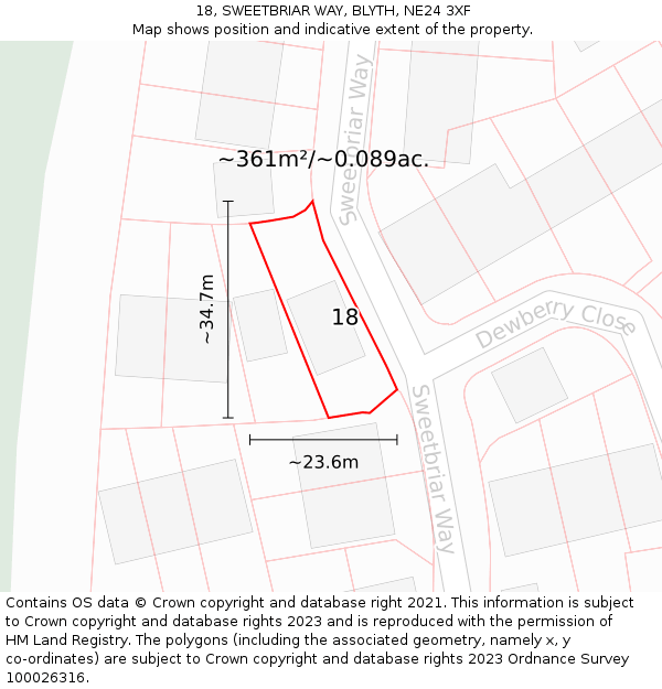 18, SWEETBRIAR WAY, BLYTH, NE24 3XF: Plot and title map