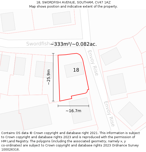 18, SWORDFISH AVENUE, SOUTHAM, CV47 1AZ: Plot and title map
