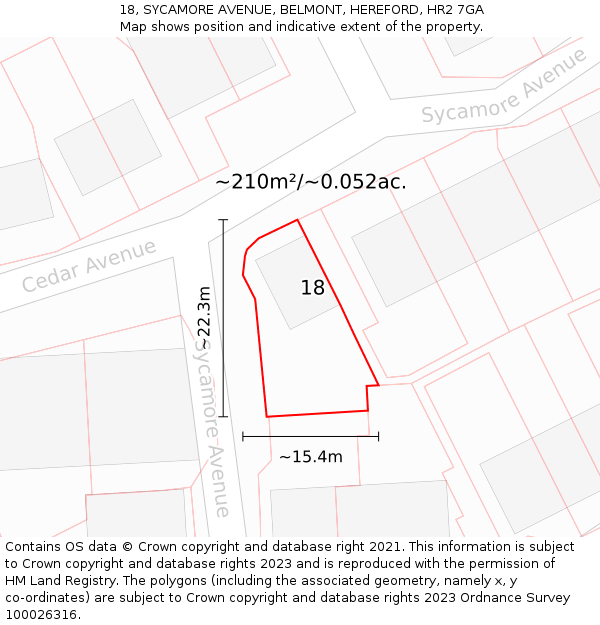 18, SYCAMORE AVENUE, BELMONT, HEREFORD, HR2 7GA: Plot and title map
